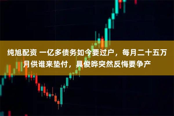 纯旭配资 一亿多债务如今要过户，每月二十五万月供谁来垫付，具俊晔突然反悔要争产